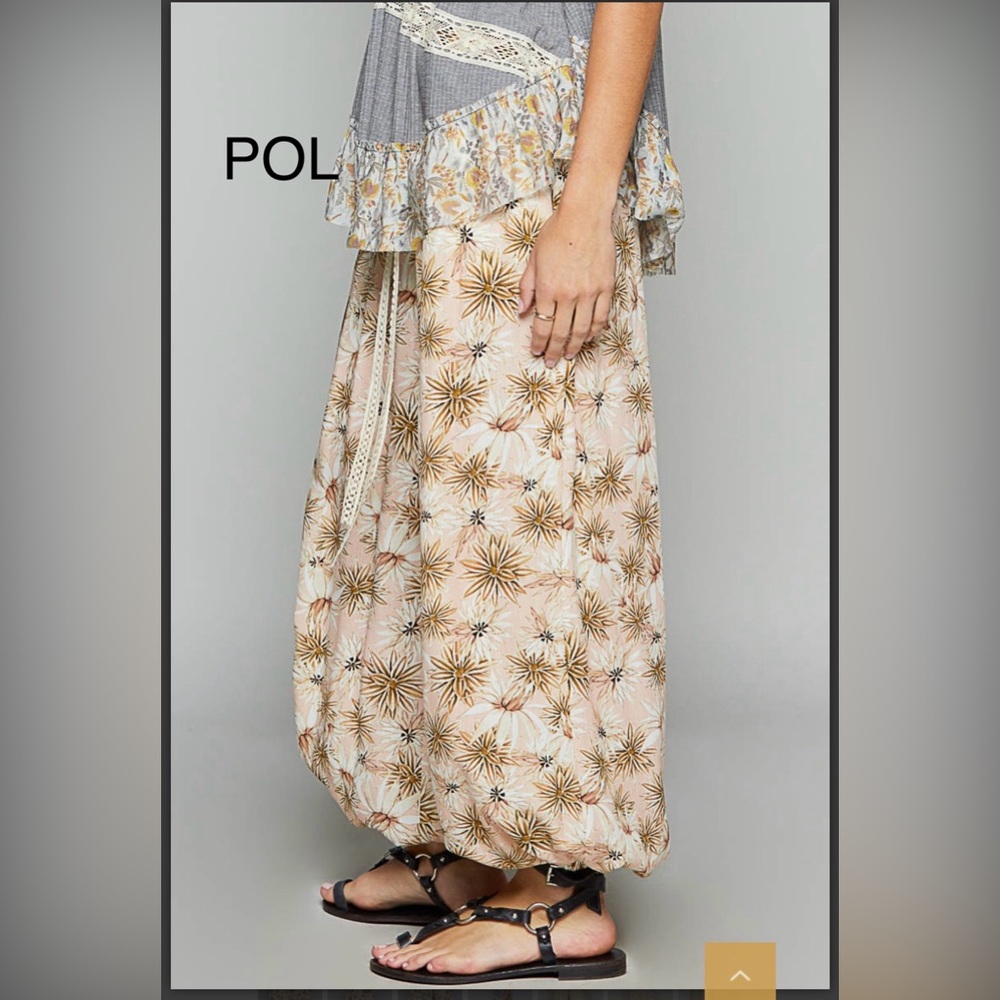 BP206-2🤎🤍POL playtime tan+cream harem type pants designed4on-trend boho style - Picture 5 of 6